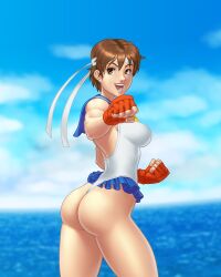 1girls ass bandana beach big_ass big_butt boobs_and_butt_pose breasts brown_eyes brown_hair capcom curvy fat_ass female female_focus female_only fingerless_gloves gloves hi_res high_resolution highres jiggeh josef_axner large_ass light-skinned_female light_skin medium_breasts muscular muscular_female outdoors outside sakura_kasugano sideboob smile smiling solo solo_female solo_focus street_fighter street_fighter_v tagme thick_ass thick_thighs thighs toned toned_female voluptuous