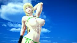 1girls 2021 abs aqua_eyes biceps big_ass bikini bikini_top_lift blonde_hair breasts desert dragunov_(metal_slug) effineffer female female_focus female_only fingerless_gloves green_bikini green_gloves long_hair metal_slug metal_slug_attack muscular muscular_female nipples one_eye_closed ponytail snk sweat sweaty_body thick_thighs