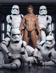 3d 5boys anakin_skywalker armor artist_name bara barely_clothed brown_hair bulge clothed clothed_male clothing eyes facial_scar first_order_stormtrooper fraternity front_view fully_clothed gay gloves hair hairy hairy_legs hairy_male hallway headgear helmet human human_only indoors light-skinned_male light_skin looking_at_viewer lying male male_focus male_only manly medium_hair multiple_boys multiple_males muscles muscular muscular_male on_floor on_side open_eyes panties partially_clothed penis_bulge pose reflection reflective_floor revealing_clothes scar scar_across_eye shiny_skin signature sitting sitting_on_floor standing star_wars sthenhx stormtrooper thong time_paradox topless topless_male underwear