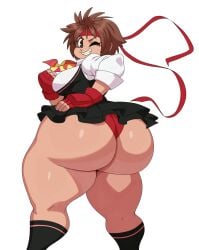 1girls 2022 ass ass_bigger_than_skirt big_ass big_butt breasts brown_hair bubble_butt buruma butt capcom clothing confident dat_ass dumptruck_ass dumptruck_butt fat_ass female female_only fighting_pose fighting_stance gloves hand_on_hip headband huge_ass huge_butt looking_at_viewer looking_back one_eye_closed panties sakura_kasugano shiny_ass shiny_skin shiny_thighs sideboob skirt_too_short smile socks solo sssonic2 street_fighter teeth thick_ass thick_thighs white_background wide_hips wink winking_at_viewer