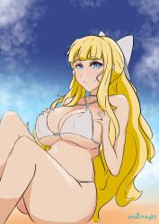 alternate_costume bikini blonde_hair blue_eyes breasts charlotte_(fire_emblem) female female_only fire_emblem fire_emblem_fates in2naps nintendo solo swimsuit white_bikini white_swimsuit