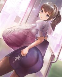 1girls ass breasts_bigger_than_head breasts_bigger_than_torso cum cum_on_lower_body enormous_breasts gigantic_breasts hanging_breasts huge_breasts hyper hyper_breasts looking_at_viewer looking_back masamasa massive_breasts short_hair tagme upscaled