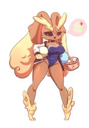 basket big_breasts brown_fur easter_egg egg exeggcute fur jacket lopunny no_humans pokemon pokemon_(species) red_eyes swimsuit tanline tanlines tanned_skin thick_thighs zero4541