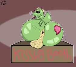 anthro anus ass balls belly_lentel big_butt black_eyes breath genitals heart hi_res kissing_booth kobold looking_at_viewer looking_back male panting presenting short_stack short_tail shortstack sitting solo spreading tattoo tongue tongue_out voidbeerfloat