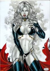 big_breasts black_latex chaos_comics coffin_comics death_(personification) ed_benes_studio female female_only grim_reaper lady_death latex_gloves latex_thighhighs latex_thong looking_at_viewer queen_of_the_dead red_lipstick rudimar_patrocinio white_hair