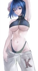 big_breasts black_panties blue_eyes blue_hair breasts fit_female hololive hololive_english hololive_english_-council- hololive_english_-promise- ouro_kronii panties pants_down short_hair tall_female thin_female tommietomm underboob virtual_youtuber zipper zipper_pull_tab