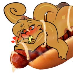 <3_eyes 1:1 alpha_channel ambiguous_gender anthro anus ass big_butt blush brown_body brown_fur curvy_figure eyelashes food fur girly heart hot_dog long_ears looking_pleasured open_mouth paws puffy_anus ral raljoy solo tojol tongue tongue_out unusual_fluid voluptuous yellow_tongue