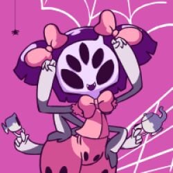 1girls 2d 5_eyes 6_arms animated arachnid black_hair dance diives female female_focus female_only furry hands_on_hips hips humanoid looping_animation muffet nonsexual pink_bow pink_bowtie pink_dress pink_hair_bow purple_skin solo solo_focus spider spider_web tea_cup undertale undertale_(series)