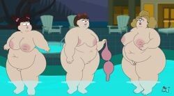 3girls areolae bangs bbw big_ass big_breasts black_hair blonde_hair blush brown_hair cartoon_network completely_nude cooldeverage curly_hair female female_only fingering hairbow holding_bra holding_breast in_water light-skinned_female lipstick looking_at_each_other multiple_girls nipples obese overweight_female plump pussy sadie_(tdi) short_hair short_ponytail staci_(tdi) sugar_(tdi) thick_thighs total_drama_island twintails watermark wide_hips