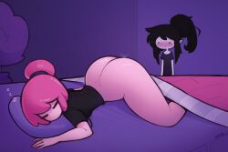 2girls adventure_time ass bed bedroom big_ass big_butt black_hair black_shirt blush bonnibel_bubblegum bottom_heavy bottomless canon_couple cartoon_network fat_ass female_only huge_ass large_ass long_hair lying lying_down lying_on_bed lying_on_stomach marceline marceline_abadeer monster_girl multiple_girls pink_hair pink_skin ponytail princess_bubblegum shirt sleeping thick thick_ass thick_hips topwear u028 uo28 vampire warner_brothers wide_hips yuri