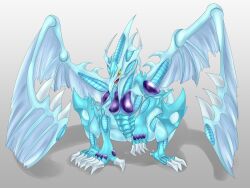 4:3 anthro blue_body breasts claws dragon duel_monster featureless_breasts female genitals konami no_nipples noinoirerda nude pussy scalie solo stardust_dragon wings yellow_eyes yu-gi-oh!