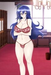 1girls big_breasts blue_hair breasts kurokami_medaka large_breasts medaka_box nipples pussy solo