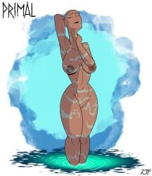 1girls bald bald_female bathing big_breasts cel_shading dark-skinned_female dark_skin eyes_closed female female_only human mira_(primal) naked nude nude_female pinup primal_(series) rustysh4ckl3ford shaded simple_shading smile thick_thighs water wet