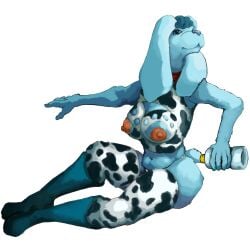 1:1 alpha_channel animal_print anthro anthrofied blue's_clues blue_(blue's_clues) boots canid cleavage_cutout clothing cow_print female footwear ham_basket mammal nickelodeon nipples solo thong underwear