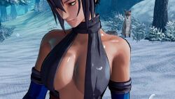 1girls 3d big_breasts black_hair blue_eyes breasts busty cleavage female female_only hi_res large_breasts leotard red_eyes samurai_shodown shiki_(samurai_shodown) short_hair snk