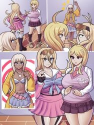 akamatsu_kaede breasts danganronpa danganronpa_v3 hypnosis iruma_miu large_breasts multiple_girls obese_female tan theironmountain yonaga_angie