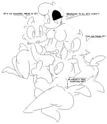 anthro ass avian balls bird blush boob_hat breasts cutie_mark erection female female/female genitals group human human_on_anthro imminent_sex interspecies male mammal mouthmoth my_little_pony penis