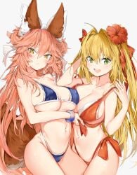 2girls big_breasts bikini blush bra breasts fate/extra fate/grand_order fate_(series) hi_res multiple_girls nero_claudius_(fate) silver_(chenwen) tagme tamamo_no_mae_(fate) white_background