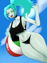 1girls bikini breasts choker danny_phantom ember_mclain eye_contact female female_focus female_only flaming_hair ghost ghost_girl goth green_eyes guabeyo looking_at_viewer nickelodeon nyabeyo solo solo_female solo_focus thick_thighs thighs tongue_out turquoise_hair wide_hips