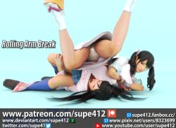 2girls 3d asian asian_female dead_or_alive fighting kimono ling_xiaoyu panties sandals school_uniform schoolgirl supe412 tagme tekken tekken_7 twintails twintails_(hairstyle) upside_down wrestling wrestling_femdom