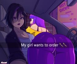 2022 2d 2girls artist_name asian ass ass_focus big_ass big_breasts big_hero_6 black_hair breast_press breasts cameltoe car car_interior cleavage clothed_female crossover dialogue disney english_text female female_only fully_clothed glitch_techs gogo_tomago he_wants_to_order hot_dog hotdogs human human_female human_only indoors kenergi light-skinned_female light_skin marvel meme miko_kubota multiple_girls nickelodeon no_sex not_porn phone phone_screen public purple_eyes purple_hair realistic_breast_size realistic_proportions red_eyes selfie shiny_skin skin_tight smooth_skin snapchat straight_hair taking_picture teenage_girl teenager teens text thick_thighs thighs two_tone_hair vehicle young_woman