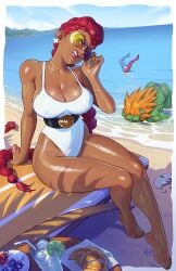 1girls adjusting_eyewear anklet annoyed arm_support ass aviator_sunglasses bare_legs barefoot beach beach_chair belt belt_buckle black_belt blanka border braid braided_ponytail breasts bruise buckle capcom cleavage colored_skin covered_nipples crimson_viper ct3boys cup dark-skinned_female dark_skin defeat drinking_glass earrings english_commentary feet female fingernails food fruit gill grapes green_eyes green_nails green_skin head_tilt highleg highleg_swimsuit injury jewelry kajinman large_breasts legs_together long_fingernails looking_at_viewer male_swimwear mature_female multicolored_skin multiple_boys nail_polish necklace ocean one-piece_swimsuit orange-tinted_eyewear orange_hair outside_border partially_submerged pompadour red_hair ryu_(street_fighter) sand scowl shade sitting street_fighter street_fighter_ii street_fighter_iii street_fighter_iv summer sunglasses swim_briefs swimsuit thighs tinted_eyewear toenail_polish toenails toes top-down_bottom-up upside-down water watermelon wet white_border white_swimsuit