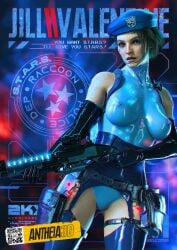 3d android antheia3d belt capcom clothing cybernetics cyberpunk dbd female firearm gun gynoid human jill_valentine jill_valentine_(sasha_zotova) latex latex_gloves latex_suit legwear neon_lights pale_skin resident_evil shotgun weapon