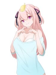 1girls alien_girl beauty_mark big_breasts clothed iku_hoshifuri large_breasts light-skinned_female light_skin merumaruru oversized_shirt pink_hair prism_project twintails virtual_youtuber voluptuous