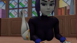 1girls 3d breasts_out dc dc_comics female lying_down rachel_roth raven_(dc) serasvic teen_titans