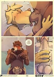 2boys anthro apollo_(dirtypaws) ass ball_fondling balls ballsack big_penis bird_dog black_lips blonde_hair blush body_fur body_hair brown_bear brown_body brown_fur butt_grab canid canine canis cartoony chest_hair clothing colored colors_(dirtypaws) comic dialogue digital_media_(artwork) domestic_dog duo english_text erection fellatio fondling foreskin foreskin_folds fully_retracted_foreskin fur gay genitals hand_on_butt hi_res huge_cock humanoid_genitalia humanoid_penis hunting_dog intact labrador licking lips locker_room male male/male male_nipples male_only male_pubic_hair mammal masturbating_while_penetrated masturbation muscles muscular_male nude_male oral oral_sex panel_skew penetration penile penile_masturbation penis penis_focus penis_squish precum pubes pushing_in retriever scrotum sex shaking_balls shower speech_bubble squish sweat sweatdrop tan_body tan_fur testicles text theo_young tongue tongue_out uncut undressed url ursid ursine vein veiny_penis wet