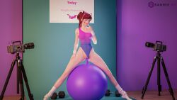 1girls 3d blender d.va dildo dildo_ball exercise exercise_ball exposed_pussy female female_only gym_equipment hana_song masturbation overwatch pale-skinned_female pale_skin recording sanmie3d see-through_clothing sex_toy socks solo solo_female vaginal_penetration wet_pussy