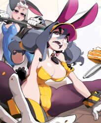 bongfillstudent bunny_industry_(bongfillstudent) bunnysuit crying oc purple_eyes skull_bunny_(bongfillstudent) tank_bunny_(bongfillstudent)