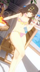 bikini brown_hair female female_focus female_only looking_at_viewer mimibits nonude pool twitch twitter virtual_youtuber yellow_eyes youtube