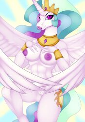 alicorn breasts crown equine female friendship_is_magic horn jewels looking_at_viewer mammal my_little_pony nipples popesslodovica princess princess_celestia_(mlp) pussy royalty solo uncensored wings