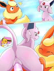 asshole blush condom cum eeveelution eiroru espeon extreme_size_difference female flareon generation_1_pokemon generation_2_pokemon giantess jolteon macro male male/female micro no_humans panels penis penis_in_pussy pokemon pokemon_(species) pussy sex vagina
