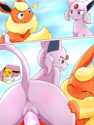 asshole blush condom cum eeveelution eiroru espeon flareon generation_1_pokemon giantess jolteon macro micro no_humans panels penis penis_in_pussy pokemon pokemon_(species) pussy sex vagina