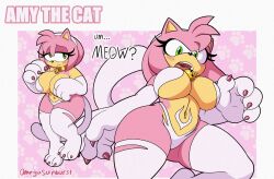 1girls 2024 2d 2d_(artwork) 2d_artwork ? amy_rose big_breasts big_thighs breasts capcom cat_collar cat_girl cat_humanoid cat_tail catgirl cosplay darkstalkers eyelashes felicia_(darkstalkers)_(cosplay) female green_eyes huge_breasts huge_thighs large_thighs looking_at_viewer meow mouth omegasunburst open_mouth pink_fur pink_skin sega short_hair side_ass solo solo_female sonic_(series) sonic_the_hedgehog_(series) teeth teeth_showing teeth_visible text thick_thighs thighs white_skin