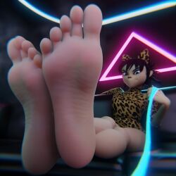 3d 3d_(artwork) asian_female barefoot cat_ears doopysart_(artist) feet femdom foot_fetish foot_focus gorillaz leash leopard_print noodle_(gorillaz) noodle_(strobelite) soles solo_female tagme toes