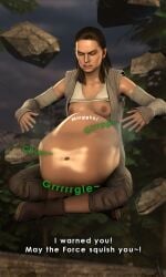 1girls 3d belly big_belly breasts brown_hair cheezycake female female_pred nipples rey same_size_vore star_wars stomach_bulge stomach_noises vore