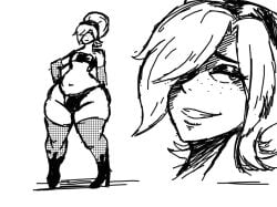 1boy ash_crimson bulge drilldan femboy freckles girly high_heel_boots high_heels huge_hips huge_thighs king_of_fighters male male_only monochrome plump_thighs sketch snk solo solo_male thick_thighs thong wide_hips