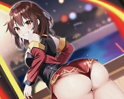 anime_style ass booty_shorts butt_crack effects looking_at_viewer looking_back smile