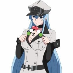 1girls 2024 2d adult adult_female akame_ga_kill! big_breasts blue_eyes blue_hair blush breasts chest_tattoo cleavage clothed clothed_female cute cute_face dango dango_(food) esdeath_(akame_ga_kill!) fair-skinned_female fair_skin female female_only food fully_clothed general hat hfxpins holding_object human human_female human_only light-skinned_female light_skin long_hair looking_at_viewer military_uniform no_sex pale-skinned_female pale_skin realistic_breast_size safe_for_work simple_background soft solo solo_female straight_hair tattoo uniform very_long_hair villain villainess white_background white_skin young_woman