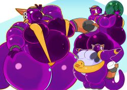 1girls 4_fingers :) :| aircraft aircraft_humanoid areolae armor back_view beach_ball belly belly_button big_airship_of_doom big_belly big_breasts big_female big_thighs bloons_td_6 bloons_tower_defense fat_woman female floatie front_view glistening_body half_naked jet living_aircraft mrmadmoai_(artist) nipples nipples_visible_through_clothing pink_body pink_skin purple_body purple_skin solo swimsuit thick_thighs tongue