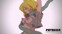 2d_animation animated blonde blonde_female blonde_hair boobs breasts bukkakefactory closed_eyes exposed_breasts mushoku_tensei nipples oppai sara_(mushoku_tensei) short_hair side_view squeezing_breast tentacle tentacle_on_female tied_arms tied_up torn_clothes unconscious