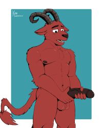 absurd_res ball_tuft balls bovid caprine caprine_demon christmas demon don&#039;t_starve erection flat_colors genitals goat goat_demon hi_res holidays kirowatermelon klei_entertainment krampus male mammal masturbation penis solo tuft