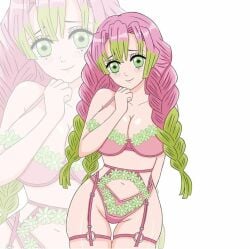 big_breasts cleavage demon_slayer hfxpins kanroji_mitsuri kimetsu_no_yaiba lingerie pink_hair