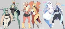 2021 anthro anthrofied athletic_wear big_breasts bikini biped blaziken blonde_hair blue_body blue_eyes blue_hair bottomwear bra breast_size_difference breasts brown_eyes busty_feral camel_toe cameltoe chubby chubby_female cleavage clothed clothing dated dead_source decidueye delphox digital_media_(artwork) dolphin_shorts duo english_text eyewear feet female feral full-length_portrait generation_3_pokemon generation_5_pokemon generation_6_pokemon generation_7_pokemon glasses grey_background gym_bottomwear gym_shorts hair hat headgear headwear hi_res holding_melee_weapon holding_object holding_sword holding_wand holding_weapon huge_breasts long_hair looking_at_viewer melee_weapon muscular muscular_anthro muscular_female navel nintendo one-piece_swimsuit one_eye_closed overweight overweight_female panties pokemon pokemon_(species) pokemorph portrait primarina round_glasses samurott seashell_bra seashell_panties serperior shaded shorts signature simple_background skimpy slightly_chubby slightly_chubby_female smile smiling_at_viewer sport_swimsuit standing sunglasses swimsuit swimwear sword talons text toes underwear weapon white_body white_hair wings wink winking_at_viewer yuio