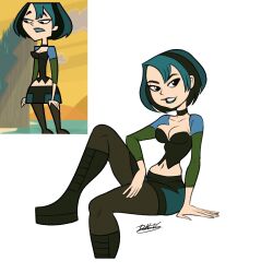 black_hair blue_hair blue_lipstick boots breasts choker cleavage daltrinador goth goth_girl gwen_(tdi) leggings long_sleeves not_porn posing short_hair skirt tagme teal_hair total_drama_island voluptuous