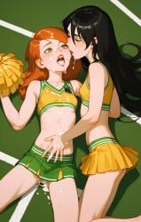 2girls after_sex after_vaginal ai_generated ass bangs bare_shoulders black_hair blush breasts bukkake cheerleader clothes_lift clothing contentious_content crop_top cum_in_mouth cum_inside cum_on_face facial female female_only green_eyes green_skirt hair_between_eyes high_resolution holding holding_pom_poms human kim_possible kimberly_ann_possible limited_visibility long_hair looking_at_another lying marimull midriff miniskirt multiple_girls nakadashi navel nipples on_back open_mouth orange_hair pleated_skirt pom_pom_(cheerleading) pom_poms semen semen_on_body semen_on_upper_body semen_swap shego shirt shirt_lift skirt small_breasts sportswear tongue tongue_out uncensored uniform vagina very_high_resolution yellow_skirt yuri