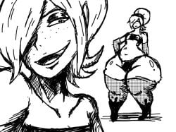 1boy ash_crimson bulge drilldan femboy freckles girly high_heel_boots high_heels huge_hips huge_thighs king_of_fighters male male_only monochrome plump_thighs sketch snk solo solo_male thick_thighs thong wide_hips